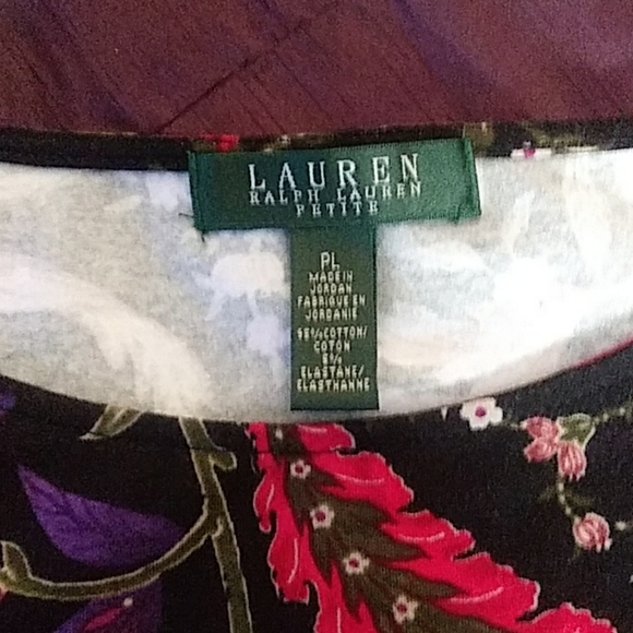 Lauren Ralph Lauren Black Floral Print Petite L - Picture 5 of 5